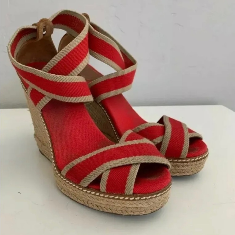 Tory Burch Red and Tan Wedges